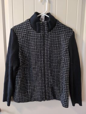Ali Miles Black & White Tweed-Style Zip Jacket